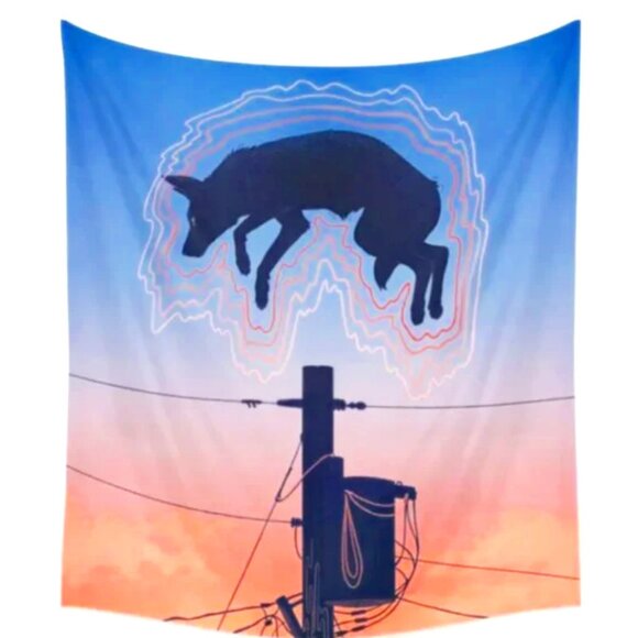 'Ghost Summer' Large Retro Dog Wolf Wall Tapestry - Picture 1 of 5